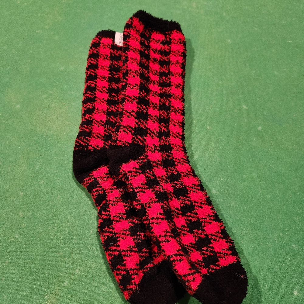 Cozy Red and Black Checkered Socks